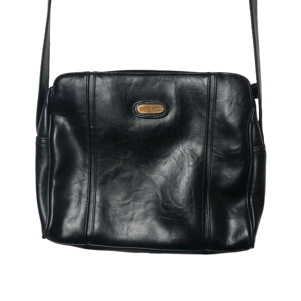 First Issue Black Leather Crossbody Bag Gold Hardware Zipper